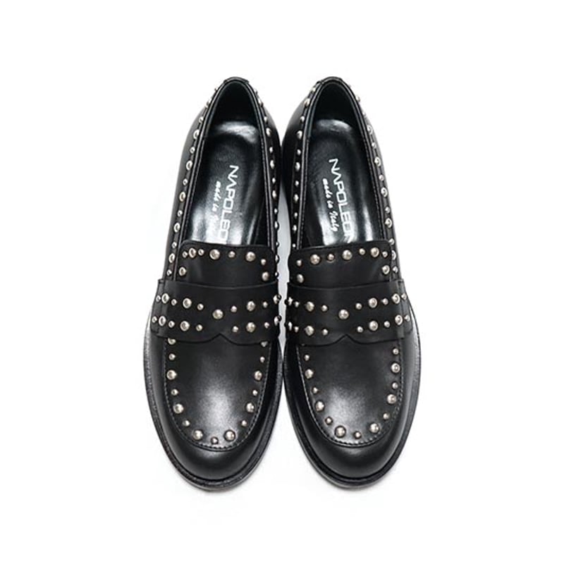 さすけ様用★新品NEBULONI スタッズ付きブラックローファー 74800円 NAPOLEONI ナポレオーニ A2047 Black ブラック 黒 Nero スタッズ付き