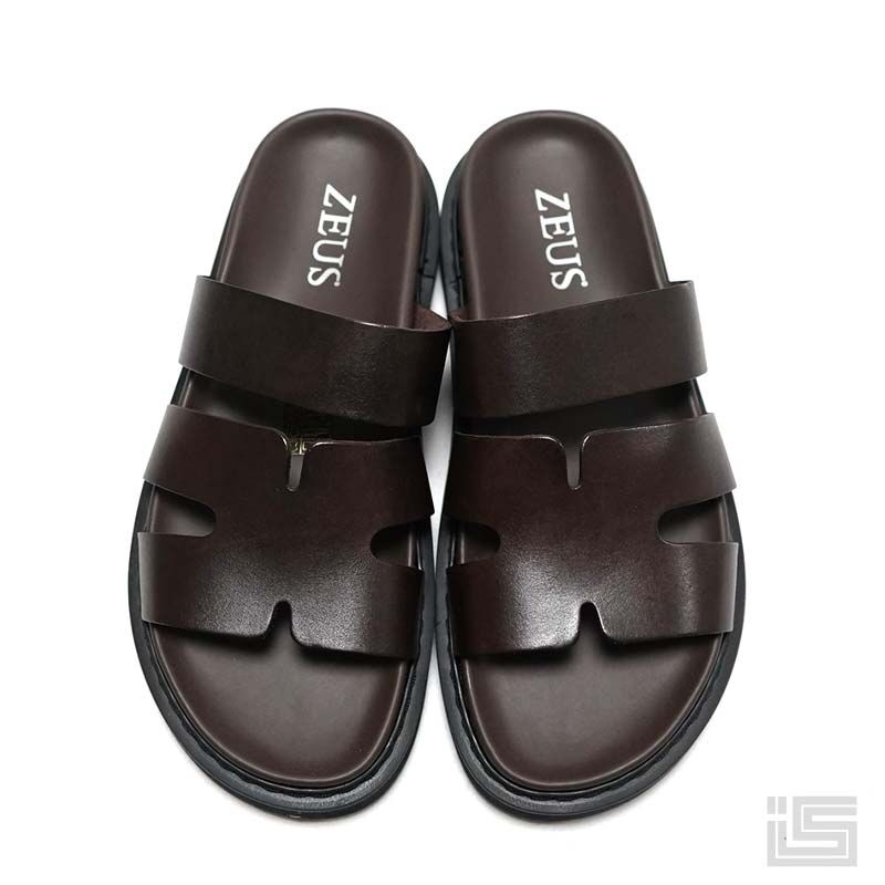 ZEUS ゼウス 22207 Dark Brown メンズ レザーサンダル スライドサンダル