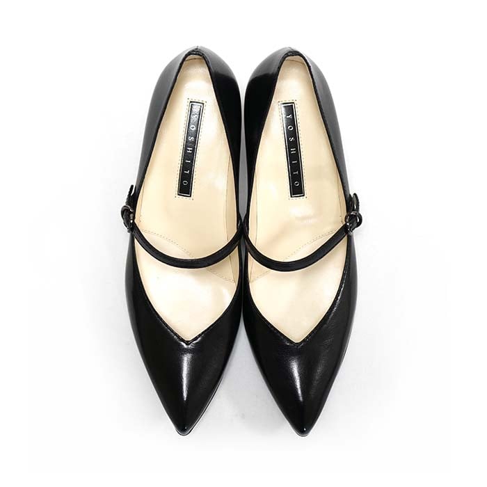 ヨシト　ポインテッドトゥ　Vカット　ストラップパンプス　ブラック　24、5cm YOSHITO ヨシト 4411 Black ブラック ポインテッドトゥ 甲