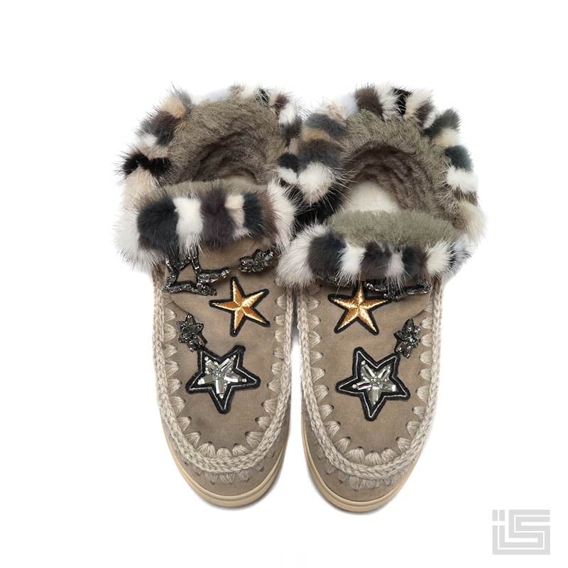 MOU ムー Grey ESKIMO SNEAKER STAR PATCHES & MINK