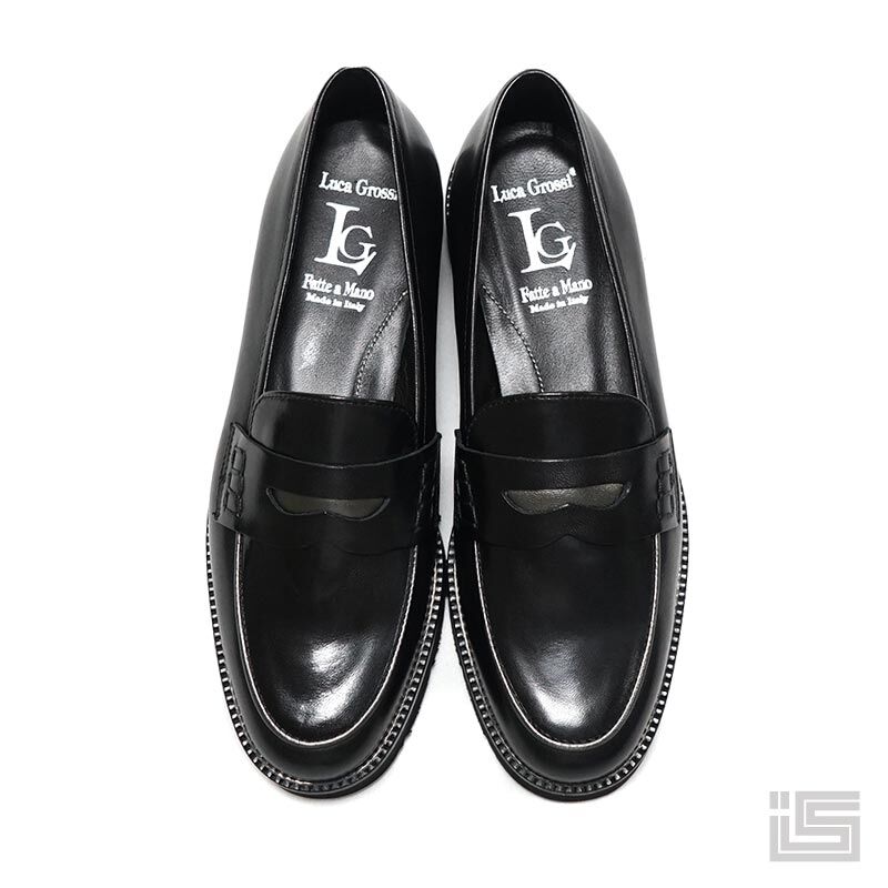 LUCA GROSSI ルカグロッシ K036M Black 軽量コインローファー 本革 レザ