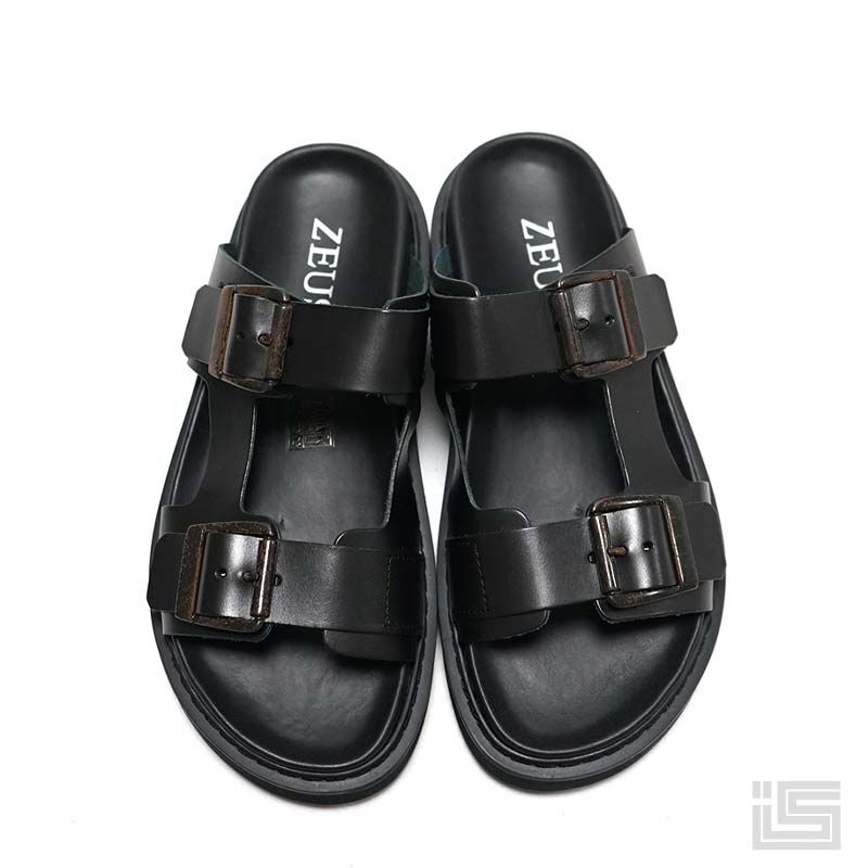  SLIPPER レザーサンダル　27cm ZEUS ゼウス 22205 Black メンズ レザーサンダル ダブルストラップ