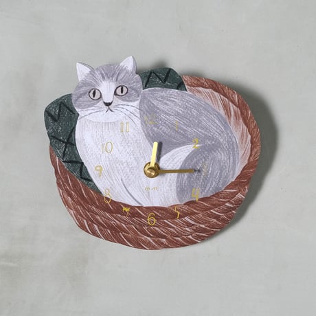 松尾ミユキ　ダイカットクロック　cat in the basket