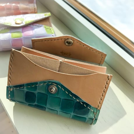 ハンドメイド　ステンドレザー×栃木レザー　カードケース　じゃばら式　雑誌掲載商品