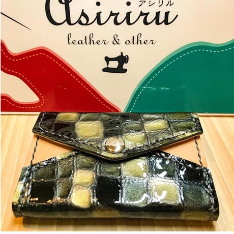 ハンドメイド　ステンドレザー×栃木レザー　カードケース　じゃばら式　雑誌掲載商品