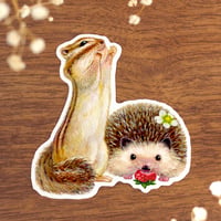 春のクリアステッカー《のび〜っとシマリス & いちごもぐもぐハリネズミ》