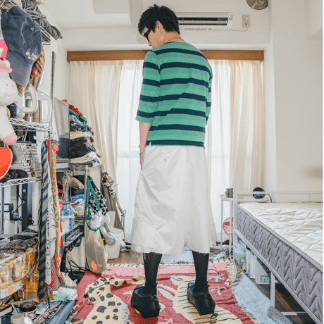 respect JINRUI nylon cargo pants(half) WHITE