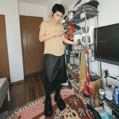 respect JINRUI nylon cargo pants(half) BLACK