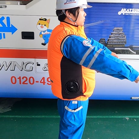 反射素材採用　サイドファン型　空調ベスト　18Vバッテリー　ファン付　色：オレンジ　イエロー　空調作業服