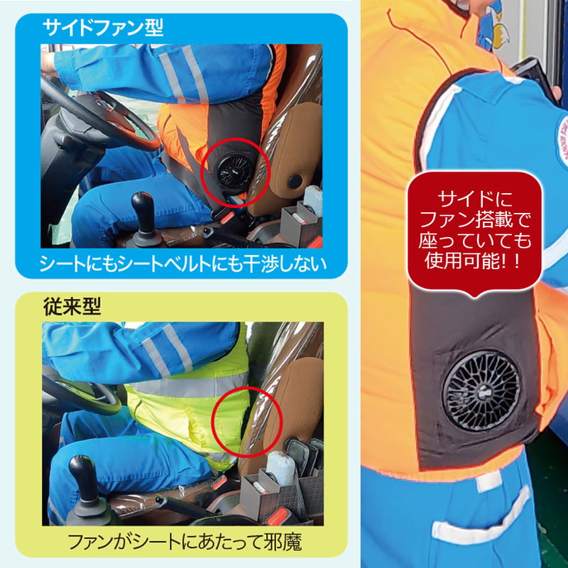 反射素材採用 サイドファン型 空調ベスト 18Vバッテリー ファン付 色