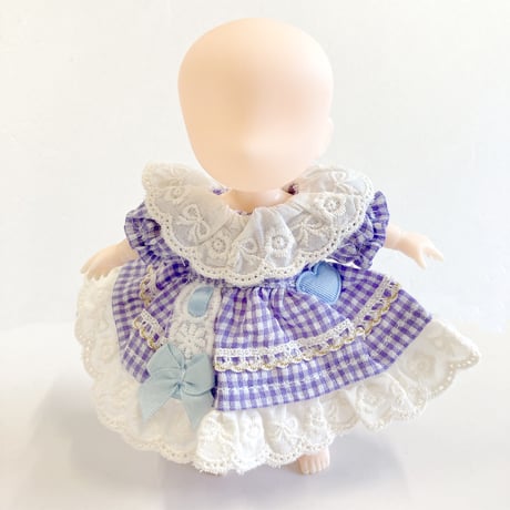 【ぬい服】ギンガムチェックフリルワンピース　細身のぬいぐるみ・ドール用