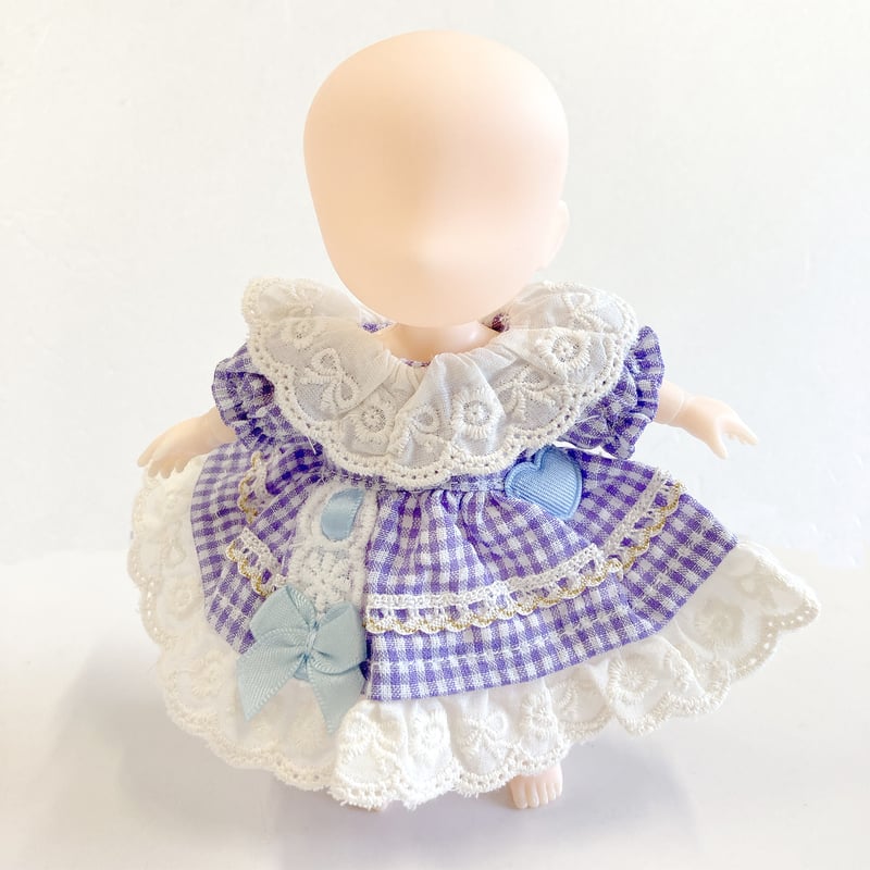 ぬい服】ギンガムチェックフリルワンピース 細身のぬいぐるみ・ドール
