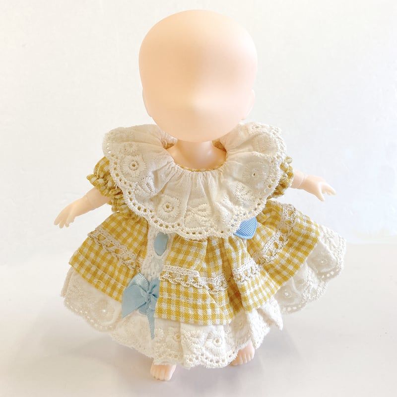 ぬい服】ギンガムチェックフリルワンピース 細身のぬいぐるみ・ドール