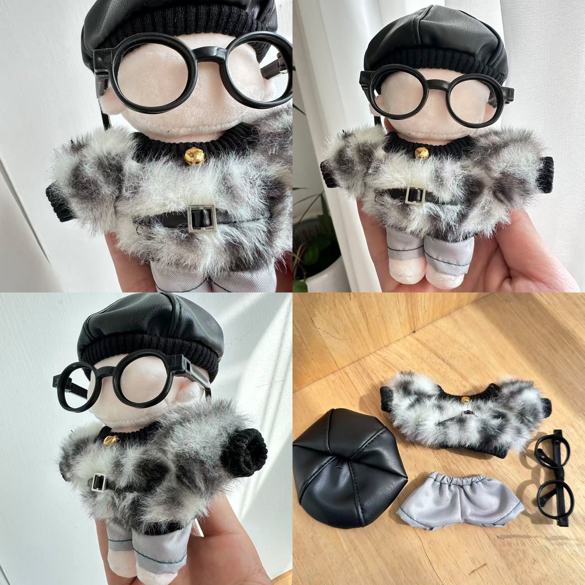 ぬい服】 10cmぬい服 豹柄 ファー 4点セット（ベレー帽・メガネ