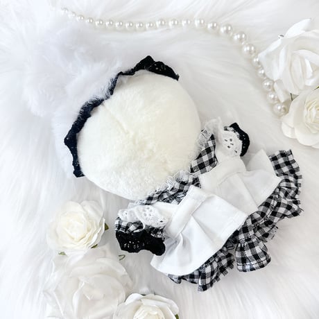 【ぬい服】ぬいぐるみ用ギンガムチェックワンピース&うさ耳ヘッドドレスセット【10~15cm用】【推し活グッズ】