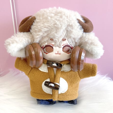 【ぬい服】ダッフルコート&ボーダーシャツ&パンツ&ヘッドホンセット　10cm用