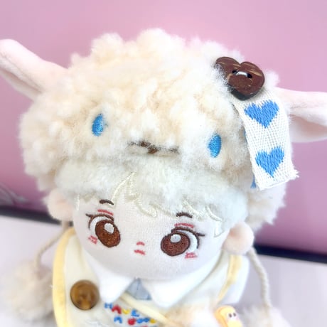 【ぬい服】羊型着ぐるみキャップ&スタイ&シャツ&パンツ&バッグセット 10cm用