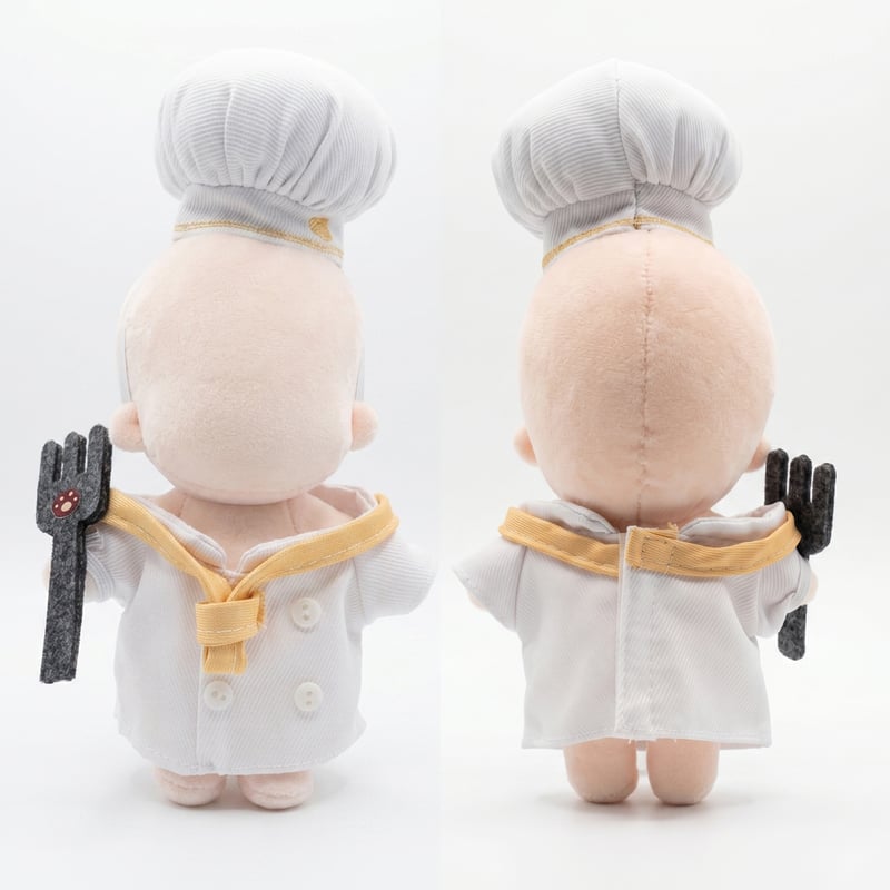 10cmぬい服 コック帽・コート・フォーク 3点セット 料理人コスチューム