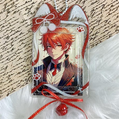 【纳次元 推し活グッズ】鈴&リボン付き猫耳キラキラ トレカケース【推し活グッズ】