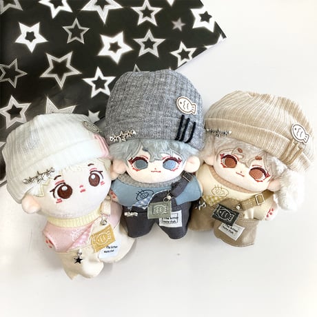 【ぬい服】ニット帽&シャツ&オーバーオールセット　10cm用【推し活グッズ】