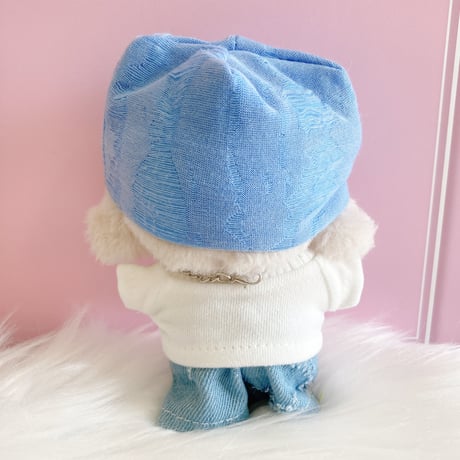 【ぬい服】ニット帽&Tシャツ&パンツ&ネックレスセット　10cm用