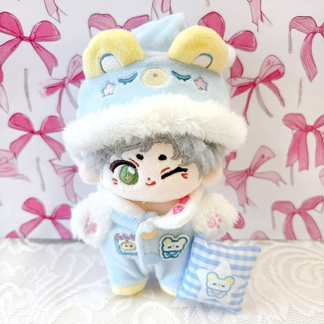 【ぬい服】ぬいぐるみ用もこもこくま耳パジャマ(10cm用)【推し活グッズ】