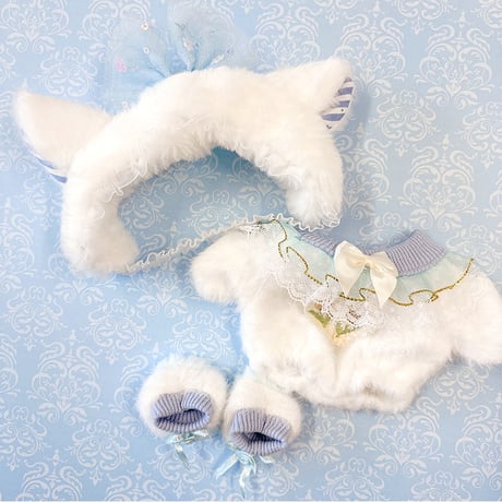 【ぬい服】ぬいぐるみ用ふわふわ猫着ぐるみ 【ヘッドバンド・服・靴セット】【推し活グッズ】20cm用