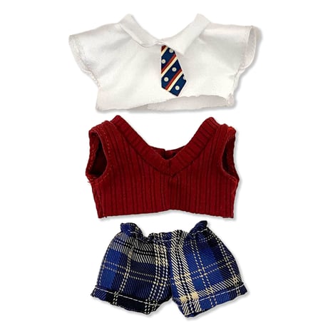 【ぬい服】シャツ&チェックスカートセット　10cm用