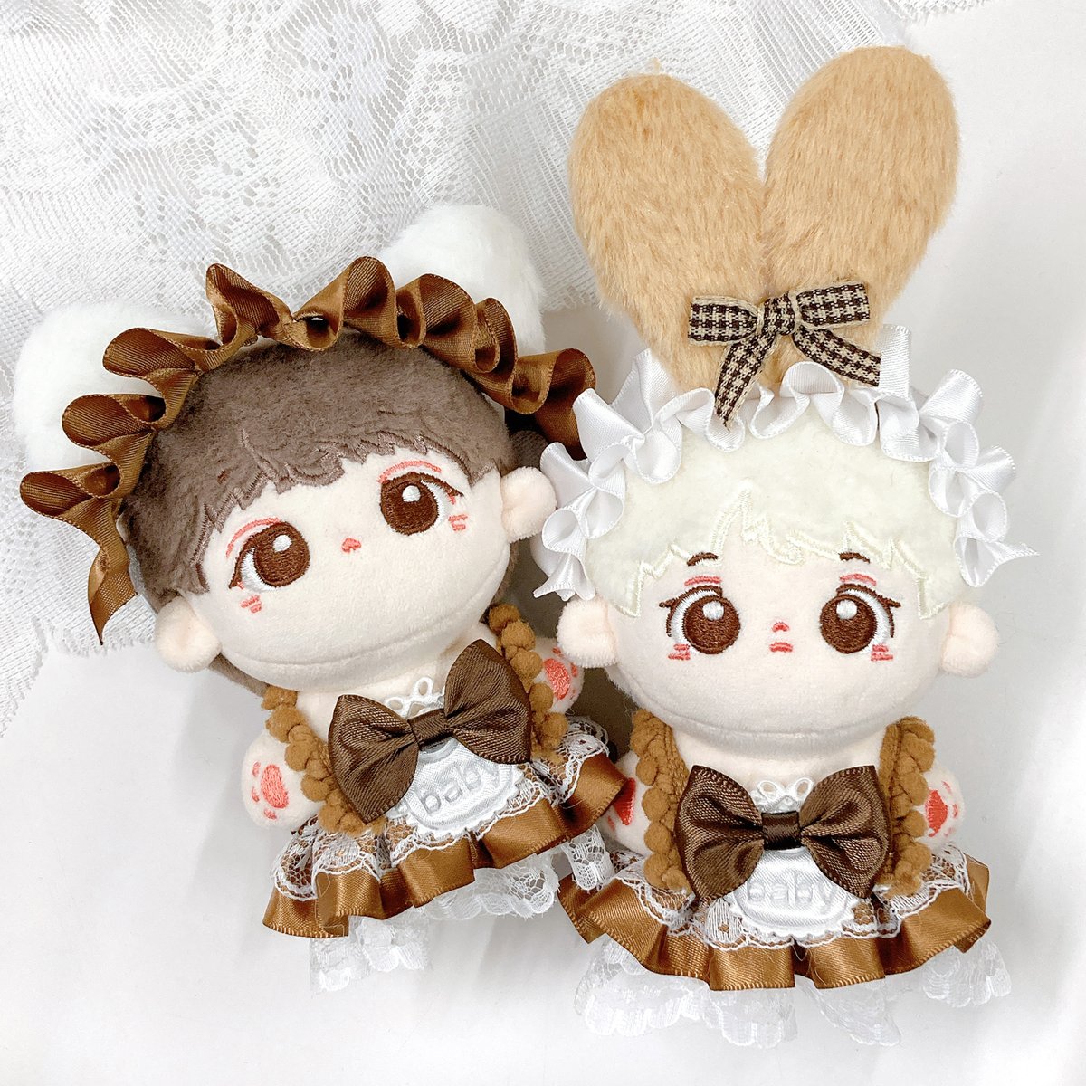 ぬい服】ふわふわ耳付きヘッドドレス&フリルドレスセット 10cm