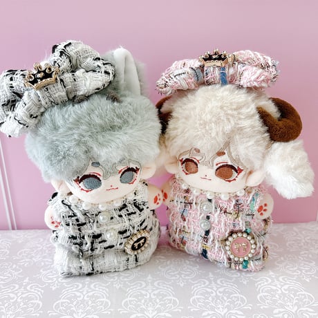 ぬい服　ツイードぬい服【ワンピース・リボン2点セット】10~15cm用【推し活グッズ】