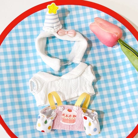 【ぬい服】ぬいぐるみ用着ぐるみ【ケーキ】 ( シャツ・エプロン・ヘッドドレスセット ) 10~15cm 用【推し活グッズ】