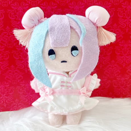 【ぬい服】 ぬいぐるみ用チャイナエプロン&ヘッドドレスセット 10cm~15 用【推し活グッズ】