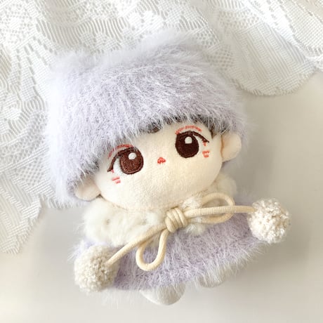 【ぬい服】猫耳ニット帽&ファーポンチョ&マフラーセット　10cmぬいぐるみ用