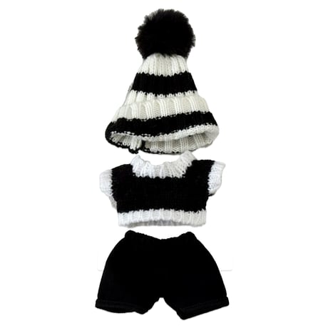 【ぬい服】ボーダーニット帽&セーター&パンツセット　10cmぬいぐるみ用