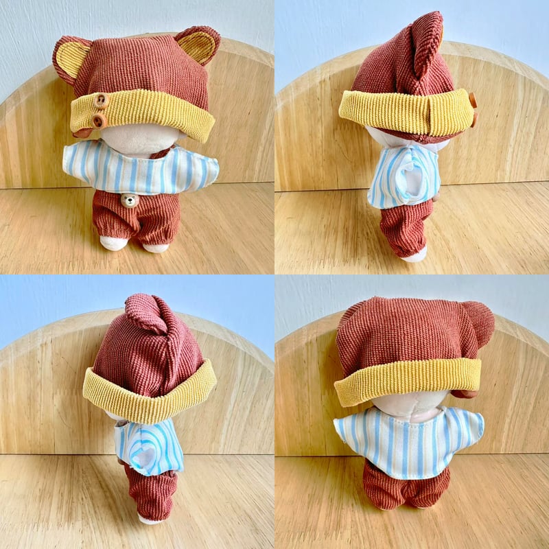 10cmぬいぐるみ用 【3点セット】くま耳帽子＆ボーダーシャツ