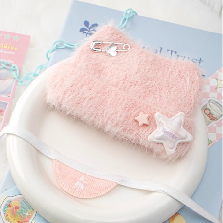 ぬい服　ぬいぐるみ用猫耳ニット帽&スタイセット【10cm用】【推し活グッズ】