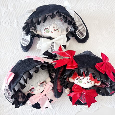 ぬい服　ぬいぐるみ用チェック柄うさ耳着ぐるみ【10~15cm用】【推し活グッズ】