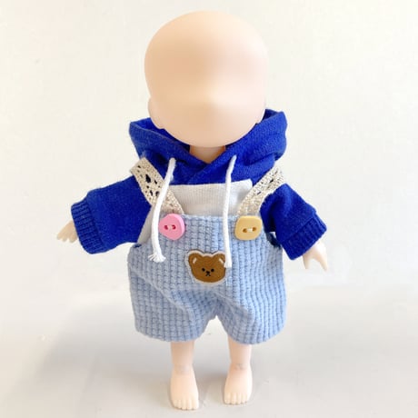 【ぬい服】ワッペン付きカラフルオーバーオール　細身のぬいぐるみ・ドール用