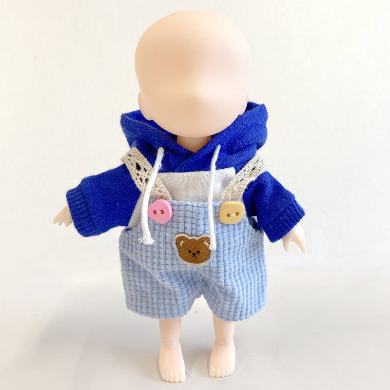 ぬい服】ワッペン付きカラフルオーバーオール 細身のぬいぐるみ