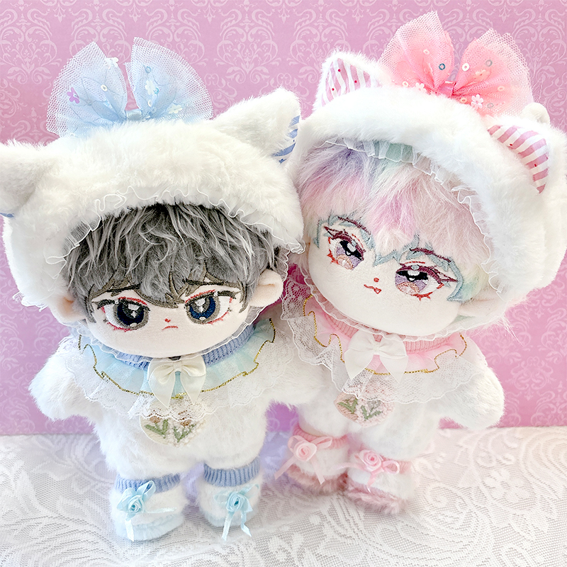 ぬい服】ぬいぐるみ用ふわふわ猫着ぐるみ 【ヘッドバンド・服・靴