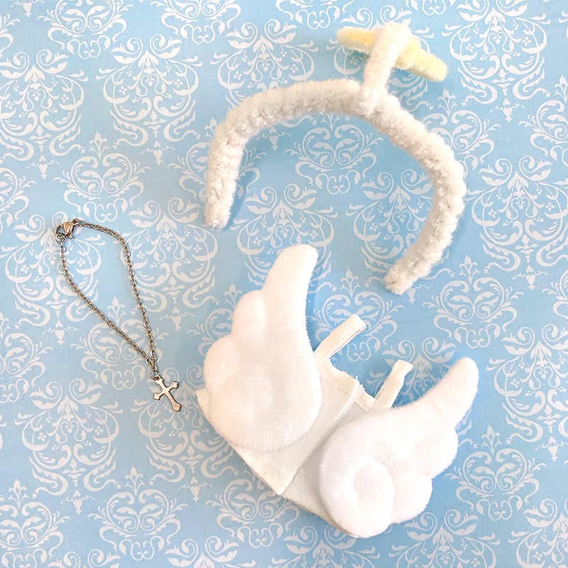 ぬい服】天使の輪&羽付きワンピース 10cm用【推し活グッズ】 | G