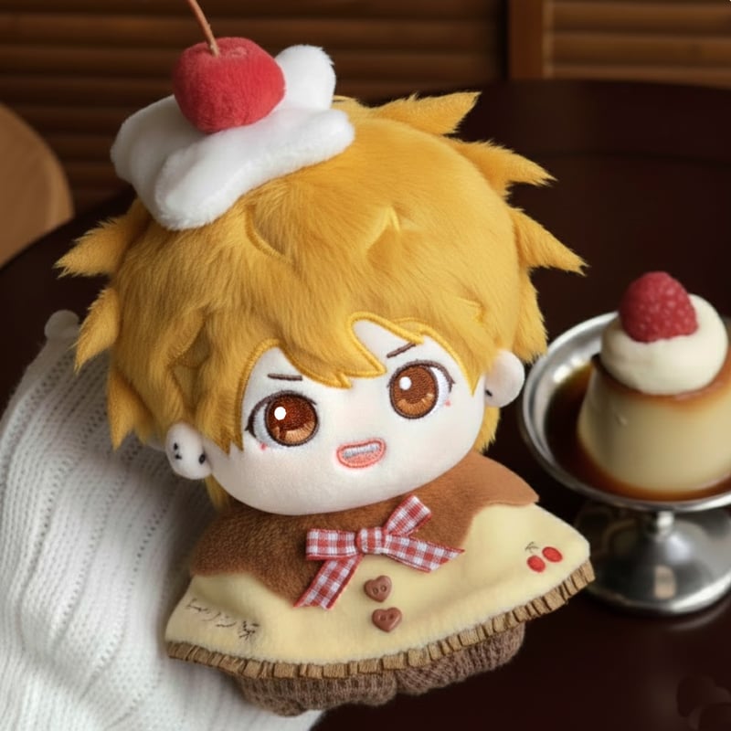 ぬい服】プリン衣装(ポンチョ&ヘッドドレス&パンツセット) 10cm