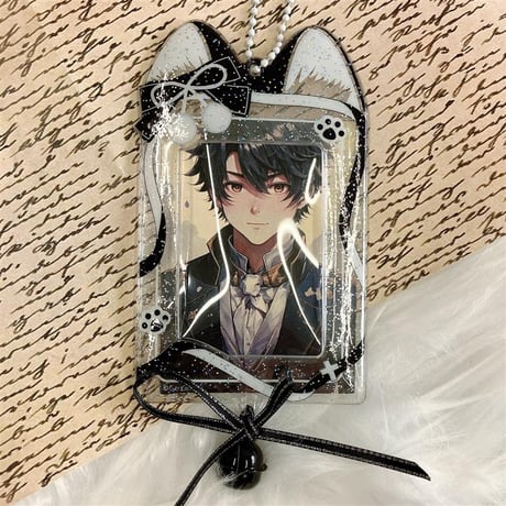 【纳次元 推し活グッズ】鈴&リボン付き猫耳キラキラ トレカケース【推し活グッズ】