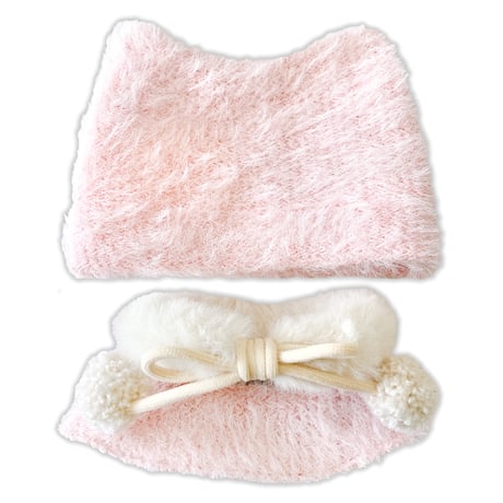 【ぬい服】猫耳ニット帽&ファーポンチョ&マフラーセット　10cmぬいぐるみ用
