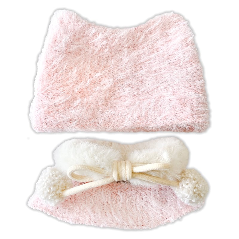ぬい服】猫耳ニット帽&ファーポンチョ&マフラーセット 10cmぬいぐるみ