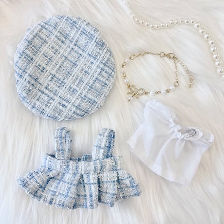【ぬい服】 ツイードぬい服【10~15cm用】 ワンピース・シャツ・ベレー帽・ネックレス 4点セット【推し活グッズ】