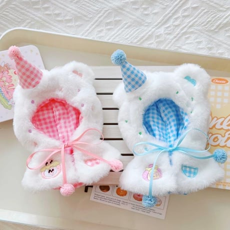 【ぬい服】 ぬいぐるみ用ふわふわくまポンチョ【10~15cm 用】【推し活グッズ】