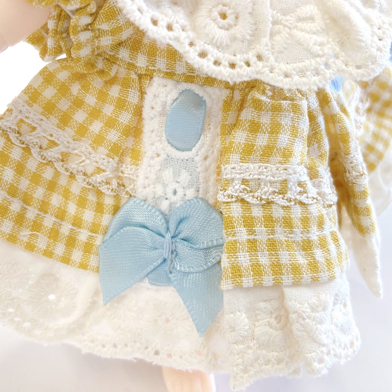 ぬい服】ギンガムチェックフリルワンピース 細身のぬいぐるみ・ドール