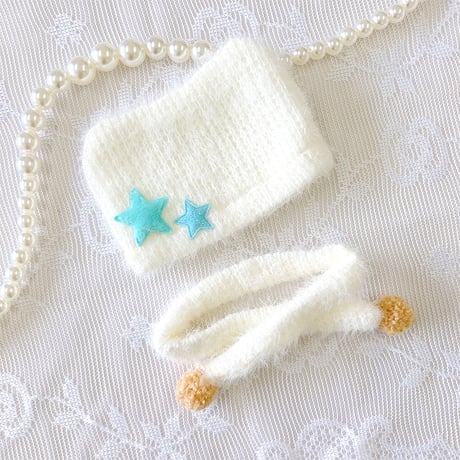 【ぬい服】ぬいぐるみ用猫耳ニット帽&マフラーセット　10cm用【推し活グッズ】