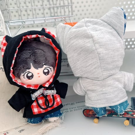 ぬい服　ぬいぐるみ用ギンガムチェック猫耳パーカー【10cm用】【推し活グッズ】